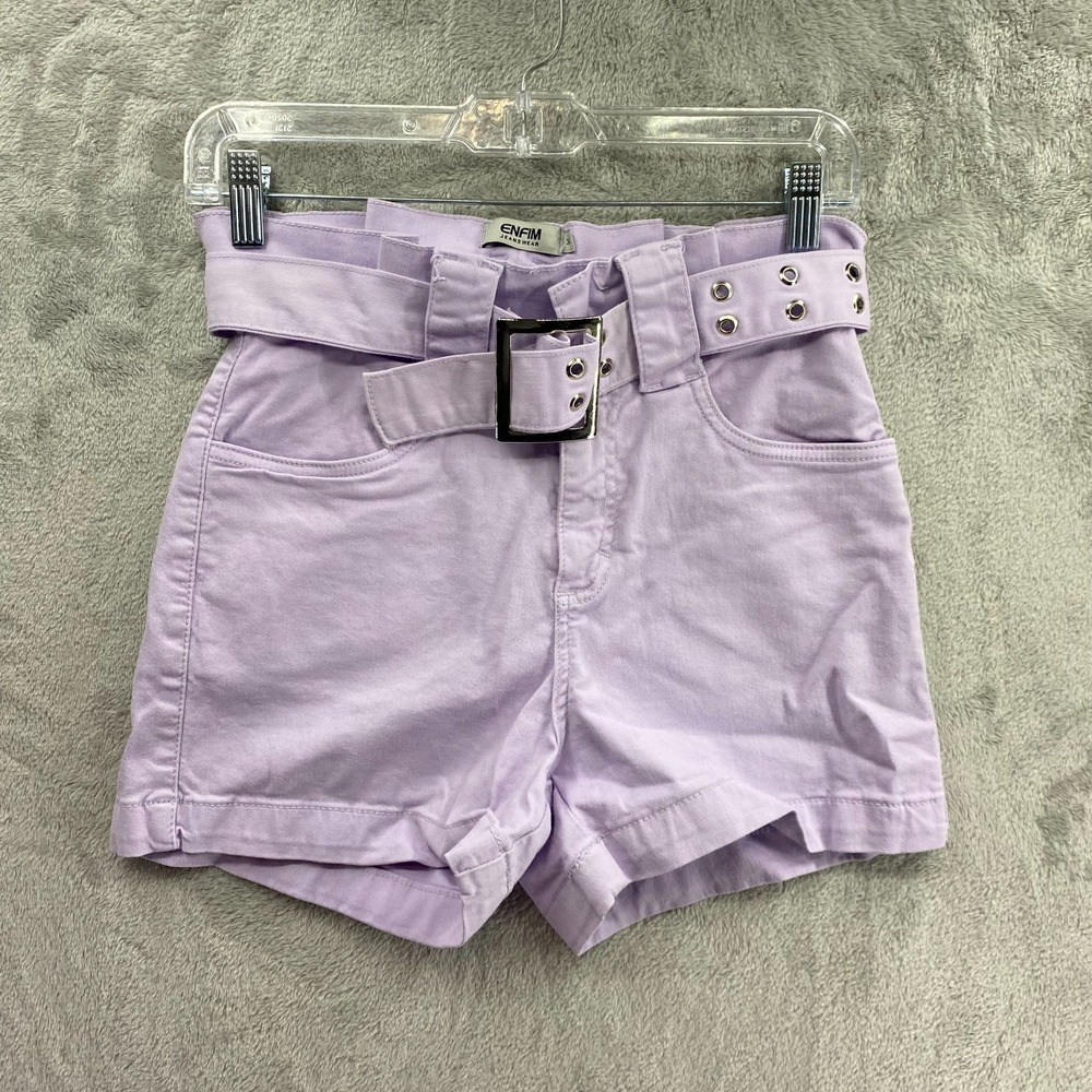Enfim Jeanswear Women Label 34 Lavender High Waist Belted Denim Shorts